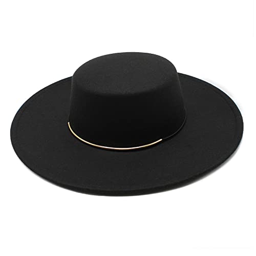 Thickened Men Women Fedora Top Hat Wool Felt Flat Bowler Hats 10Cm Large Wide Brim Cap For Autumn Winter Black #TOP2