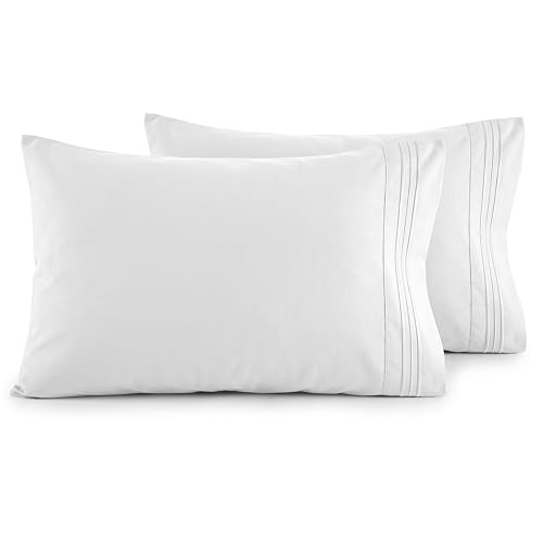 Elegant Comfort Luxury Ultra-Soft 2-Piece Pillowcase Set - 1500 Premium Hotel Quality Microfiber Double Brushed - Wrinkle Resistant, King Size, White