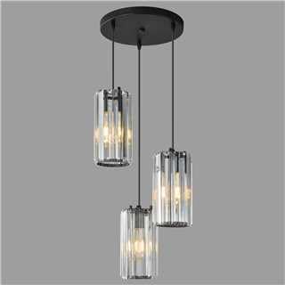 ZPBSJ Black Pendant Light, Modern Pendant Light, Mini Crystal Chandelier, Adjustable Pendant Light for Kitchen Island, Dining Room, Corridor, Bedroom (Black 3-Light)