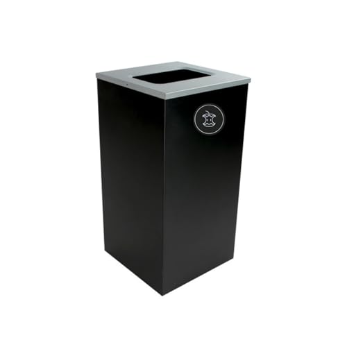Sturdy Essentials Cube 24 Gallon Spectrum Powder Coated Steel Recylcing Bin Used for Commercial Spaces, Offices, Hotels, Apartments (Black, Full Opening - Organic Waste)