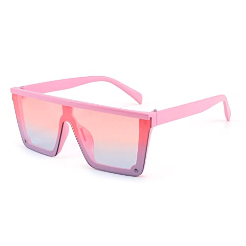 FEISEDY Kids Sunglasses, Flat Top Shield Square Sunglasses with Rimless Fashion Shades for Age 1-7, B4061