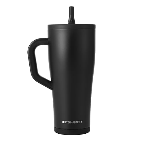 Image of Ice Shaker 32 oz Tumbler with Handle and Straw | 32oz Black | Cold for 30+ Hours | 2-in-1 Tumbler Shaker Bottle | Odor-Free 32 ounce Bottle for Water, Protein Shakes, Smoothies, Cocktails