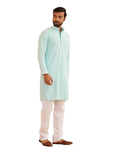 Image of SOJANYA (Since 1958 Men's Cotton Embroidered Thread Work Kurta With white churidar Pyjama
