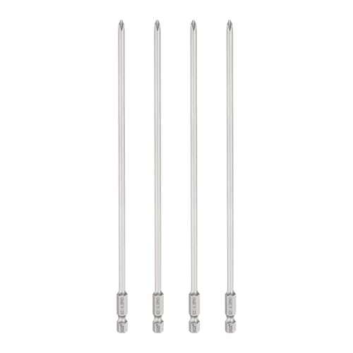sourcing map 4pcs #1 Phillips Screwdriver Bit PH1 1/4" Hex Shank 8" (200mm) Long 4mm Rod Magnetic Cross Head Drill Bits S2 Steel Industrial Screw Driver Bit for Electric Power Tools, Gray