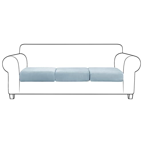 Housse de coussin de canapé en velours extensible bleu clair - Lot de 3 pièces - 2