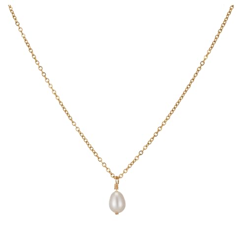 Freshwater Single Pearl Pendant Necklace for Women One Pearl Gold Layered Choker Stack Necklace Waterproof Summer Jewelry