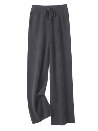 Women's 100% Merino Wool Cashmere-Blend Knit Wide-Leg Pants Soft Warm Casual Straight-Leg Basic Pant