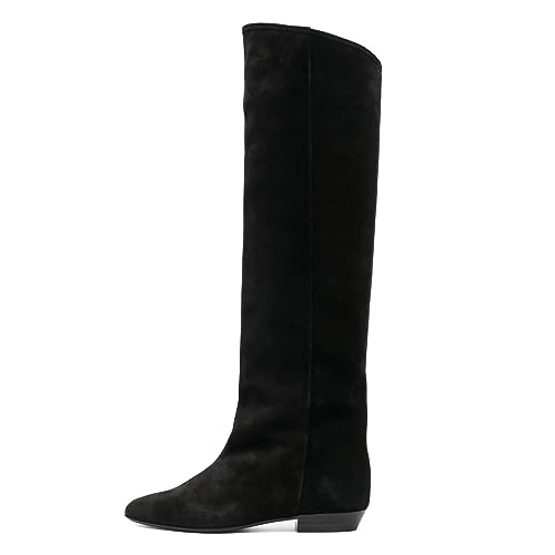 FOWT Women Pointed Toe Pull on Knee High Boots Classic Block Low Heel Long Boots Winter Warm Casual Daily Wear Shoes Size 4-16 US2