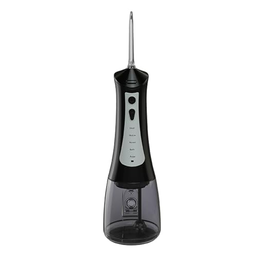 LAFE CleanPRO Irrigador Dental Negro – 5 Modos, 6 Boquillas, 300ml, IPX7, Batería 2000mAh, Portátil, Recargable USB, Limpieza Bucal Profunda, Ideal para Ortodoncia y Encías Sensibles