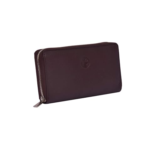 Women's RFID Blocking Genuine Leather Round Zipper Money Purse Wallet (Brown)