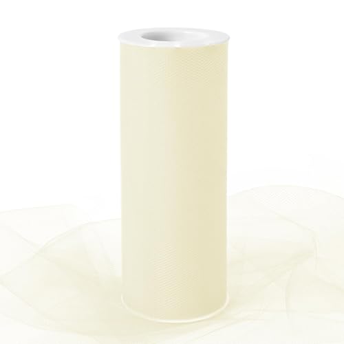 Image of Ivory Tulle Fabric Ribbon 6 Inch by 25 Yards Rolls Fabric Spool Tulle for Gift Wrapping Wedding Decorations Craft Supplies DIY Tutu Skirt Baby Shower Birthday Party