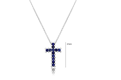 925 Sterling Silver Created Sapphire Cross Pendant Necklace4