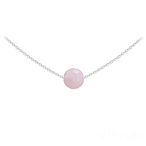 Collier quartz rose facetté en argent 925 rhodié certifié éclat durable