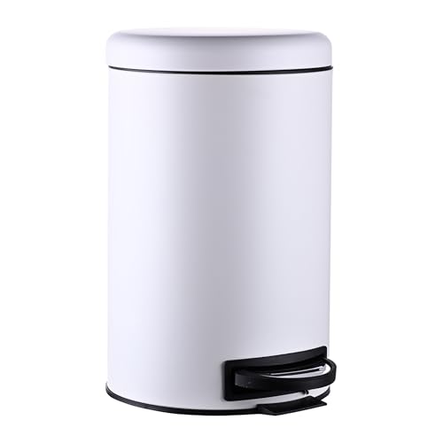 Relaxdays Mülleimer, 12 Liter, entnehmbarer Kunststoff-Inneneimer, mit Fußpedal, Küche, Bad, Tretmülleimer, Stahl, weiß