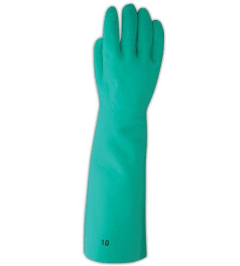 MAGID WU1910 Comfort Flex Value Priced Nitrile Rubber Gloves, 10", Green (One Dozen)