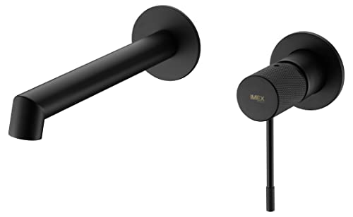 IMEX Robinet mitigeur lavabo encastré avec système de montage mural, kit de montage final - SERIE LINE Noir Mat - GLD038/NG