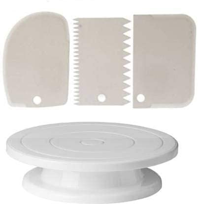 Baking Set Cake Making Turn Table, 12 Steel Nozzles Coupler with Piece Frosting Piping Bag, 2Pcs Icing Spatula Set and 3 Pieces of Dough Scrapper | Cake Decoration Tools and Accessories 1