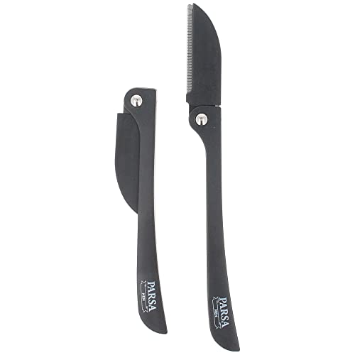PARSA Men Juego de 2 cuchillos de afeitar plegables de acero inoxidable japonés, maquinilla de afeitar para recortar la barba, cuchillo de barbero