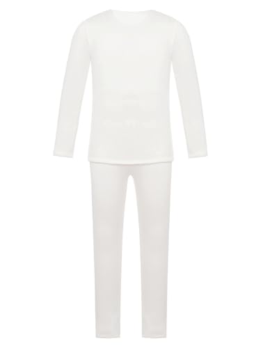 Fldy Conjunto de ropa interior térmica para niña, manga larga, tops y pantalones con forro polar, capa base para ballet, danza, color piel/blanco, Blanco, 146-152