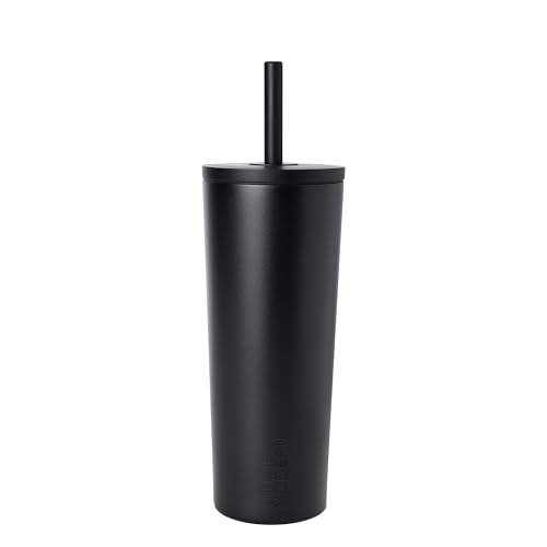 Simple Modern Ceramic Lined Iced Coffee Cup with Straw | 24oz, Black