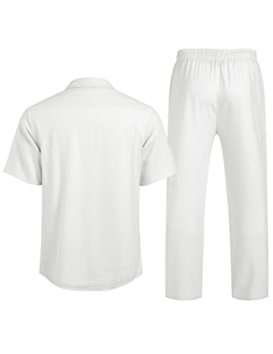 COOFANDY Men 2 Piece Linen Outfit Beach Button Down Shirt Casual Loose Pant Sets - Image 4