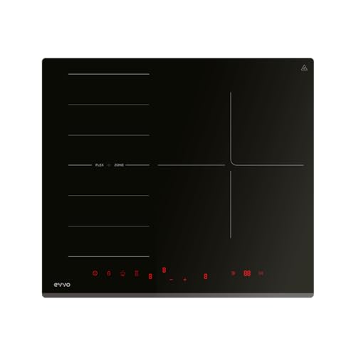 EVVO Placa Inducción V62 - Vitrocerámica Inducción 4 Zonas, Zona Flexible, 7200W, Booster, Control Táctil, 9 Niveles, Bloqueo Infantil, Temporizador, Apagado Automático, Cristal Negro