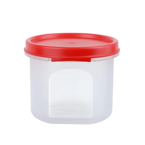 Image of SIMPARTE Smart Slim Storage Air-Tight & Leak Resistant Round Modular Container for Juice, Snacks, Spices, Condiments, Dry Fruits, Stackable, BPA Free, Refrigerator Safe (250ml, Set of 6, Red)