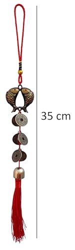 Image of Feng Shui Coins Items for Good Luck, Coin Hanging Tassel for Temple Decoration Car Mirror Hanging (Antique Golden Red)