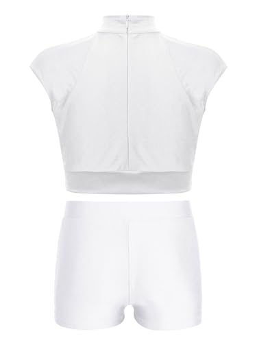 easyforever Kids Girls 2 Pieces Athletic Gymnastics Dance Outfits Shiny Crop Tank Tops with Shorts Set Activewear2