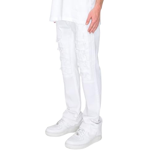 Men's Bootcut Jeans, White, Waist Sizes 30-38, Distressed Ripped, Cotton Spandex Blend, Wide Leg, 5-Pocket Design2