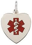 American Medical ID Sterling Silver Heart Red Charm Medical ID Necklace with 20" Box Chain