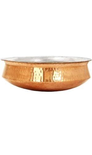 Bonafide Pure Copper Lagan Handi Dish pan with Tin Lining, Cookware and Serveware,5 to 6 litres, Handi Heavy Gauge Diameter 12 inch Dum Biryani Rice and Veg/Nonveg,Copper Pot Weight 2500 gm