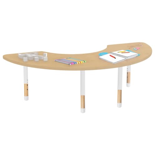 Image of Factory Direct Partners 36 inch x 72 inch Half Moon Kids Classroom Table with Adjustable Chunky Wood Legs