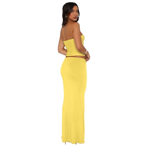 Image of Goafuliy 2 Piece Skirt Sets for Women Summer, Floral Sleeveless Tube Top Bodycon Maxi Skirts Y2k Vacation Going Out Outfits