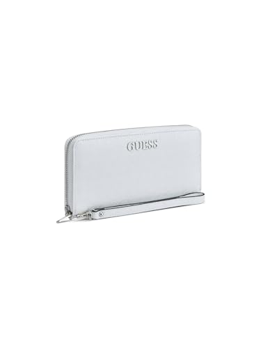 Image of GUESS White Textured Zipper Abbas Large Zip Around Wallet