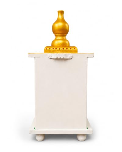 Image of Hindu Hand Crafted Wooden Puja Mandir with Drawer | Religious Home Decor Temple | Wood Art & Craft Mini Home Office Pooja Mandir White & Golden Finish
