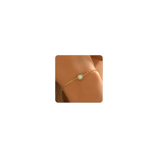 ARAVOP Opal Bracelet for Women 18K Gold Plated White Birthstone Bracelets Dainty Round Opal Jewelry Gift