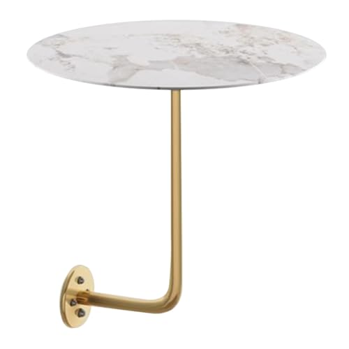 Mesa Auxiliar Redonda, Mesa Auxiliar pequeña con Tapa de Metal Negro, Mesa de Pub, Mesa de cóctel con Soporte en Forma de L montado en la Pared, Mesa de té de café para Sala de Estar cafetería