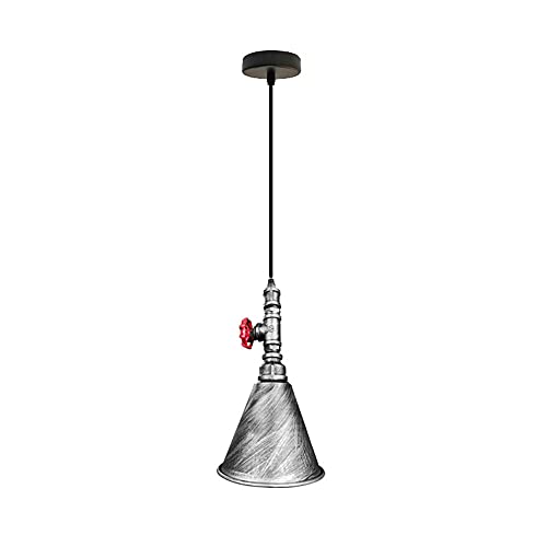 Suspension E27 style tuyau industriel en fer argenté noir pour luminaire de plafond