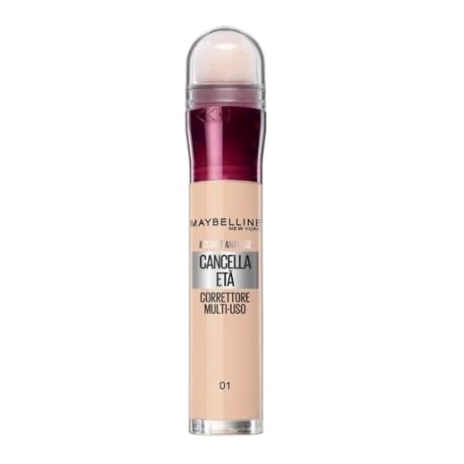 Maybelline New York Il Cancella Età Correttore Liquido con Bacche di Goji e Haloxyl, Copre Occhiaie e Piccole Rughe, Confezione Singola, 01 Light