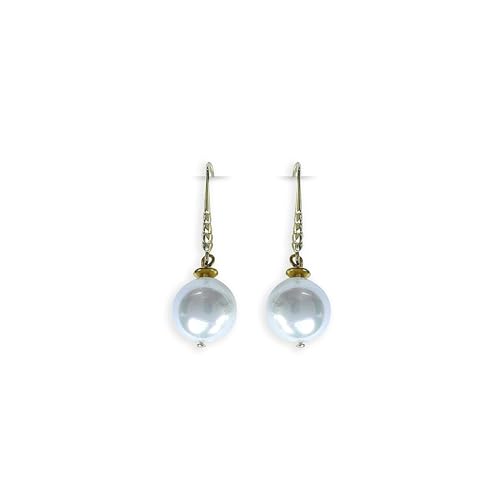 Boucles d’Oreilles Femme Pendantes Plaqué Or 24 Carats avec Perles Naturelles Blanches - Boucles d’Oreilles Perle en Nacre Légères et Élégantes -...
