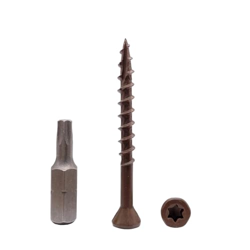 SKIR'CO (100 pièces) Vis pour terrasse en bois 4,2 x 45 mm, finition marron anticorrosion, vis à bois extérieures, tête Torx, type 17, tête fraisée