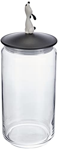 Alessi | LulàJar AMMI21 B - Design Behälter für Hundefutter mit Dekorierter Deckel, Glas mit Deckel aus Thermoplastischem Harz, Schwarz,27cm