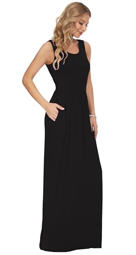 AUSELILY Summer Dresses for Women Casual Sleeveless Ladies Maxi Dress Long with Pockets Black L - Image 4
