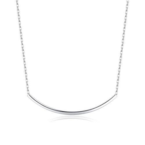 SLUYNZ Solid 925 Sterling Silver Minimalist Bar Choker Necklace for Women Teens Curved Tube Bar Pendant Necklace