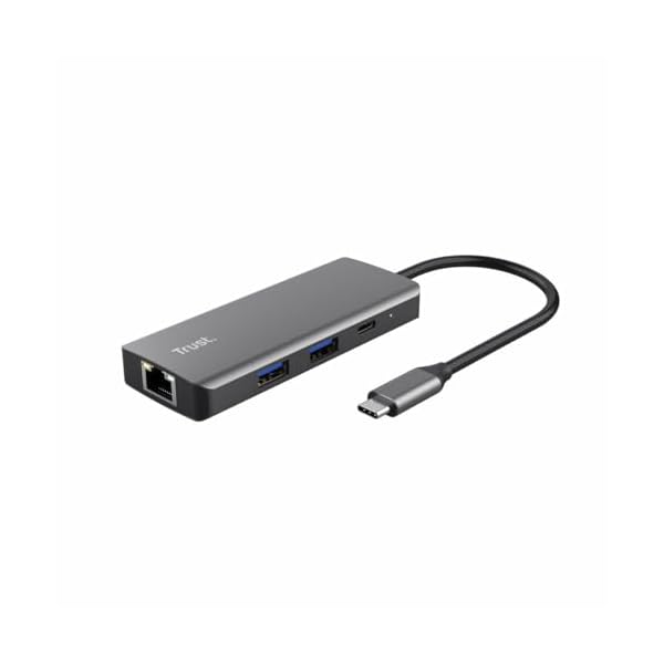 Trust Dalyx USB C Hub Multiport Adapter 6-in-1, Docking Station with 4K HDMI, 2X USB-C, 2X USB 3.1 with 5 Gbps Data Speed, Gigabit Ethernet Port, USB C Adapter for Laptop, MacBook - Silver