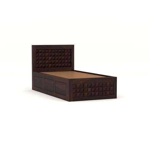 Image of Solid Sheesham Wood Single Size Bed with Box Storage for Bedroom Living Room Single Cot for Home Wooden Palang for Hotel (Walnut, Size 6 * 3)