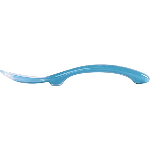 Beaba 2nd Stage Silicone Spoon - Baby Led Weaning Self Feeding Training Spoon with Ultra Soft Tip, Gum Friendly, Ergonomic Handles, BPA Free, Windy Blue, 8m+
