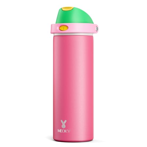 24 oz Insulated Water Bottle for Women: Meoky Stainless Steel Water Bottle with 2-in-1 Straw and Spout Lid - Leak Proof, Cold for 24 Hours, Fits in Car Cup Holder, BPA-Free for Sports Travel, Ruby
