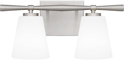 Quoizel Brindley Bath Vanity Lights, 16 Inch 2-Light Brushed Nickel Transitional Bathroom Lighting Fixtures Over Mirror, Opal Etched Glass Shades, Wall Mount Light for Bathroom